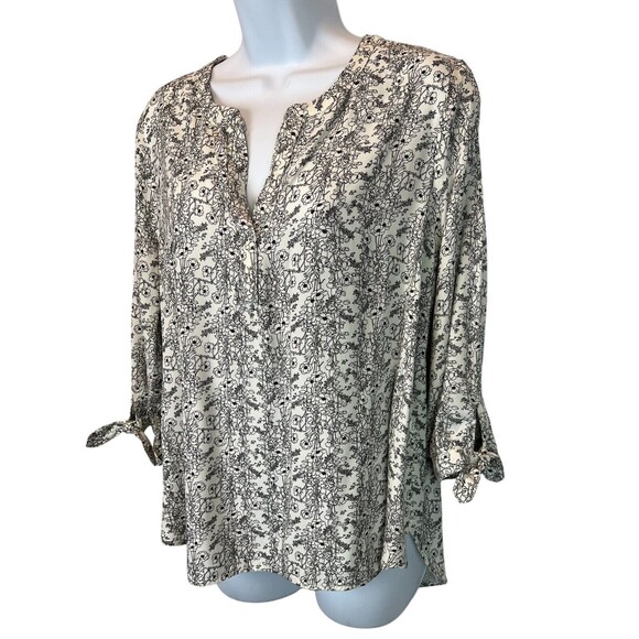 Jane and Delancy Rayon Tunic Top  Women's L  Black Floral  3/4-Sleeve Pull-over - Picture 3 of 9